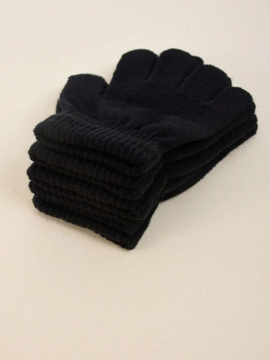 5 Pairs Kids Autumn/Winter Elastic Knitted Warm Gloves, Multiple Colors