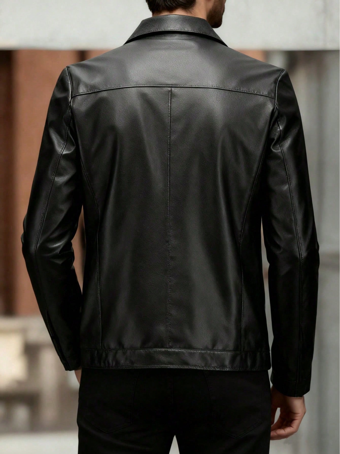 Men's Autumn/Winter Turndown Collar Drop Shoulder Long Sleeve Zip-Up PU Leather Jacket, Grunge