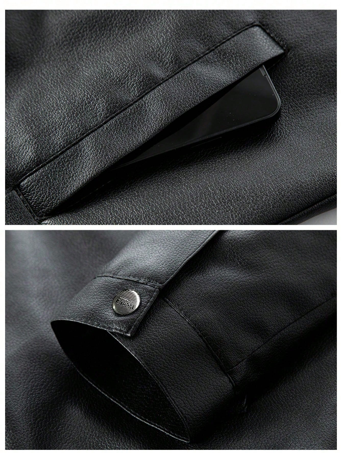 Men's Autumn/Winter Turndown Collar Drop Shoulder Long Sleeve Zip-Up PU Leather Jacket, Grunge