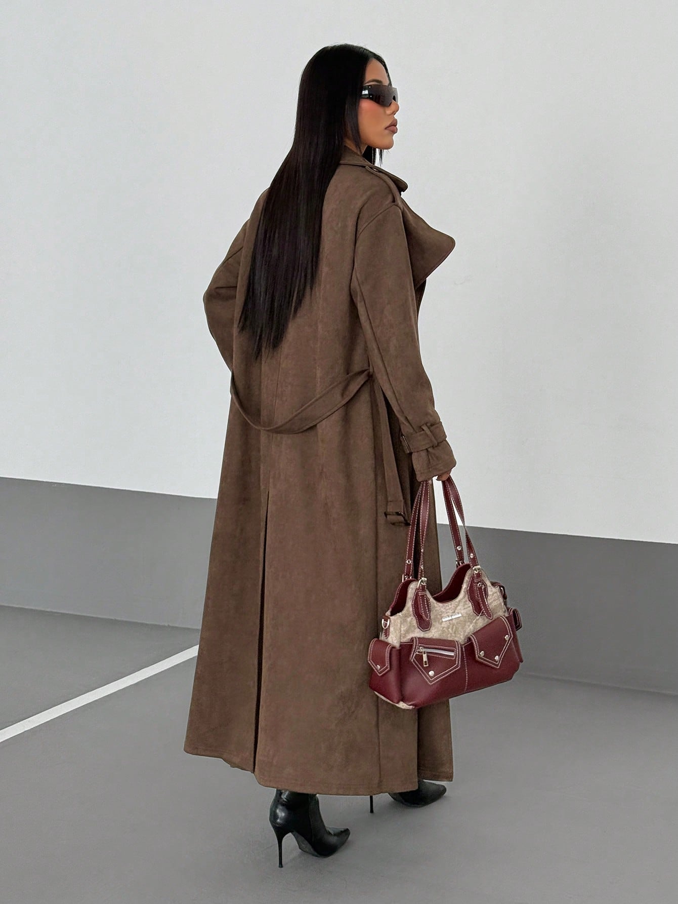Lunelith SHEIN Lunessa Women's Retro Vintage Style Brown Wrap Trench Coat , Womens Fall Clothes, Brown Winter Outfit Women,  Thanksgiving Outfit For Women, Baddie Outfit