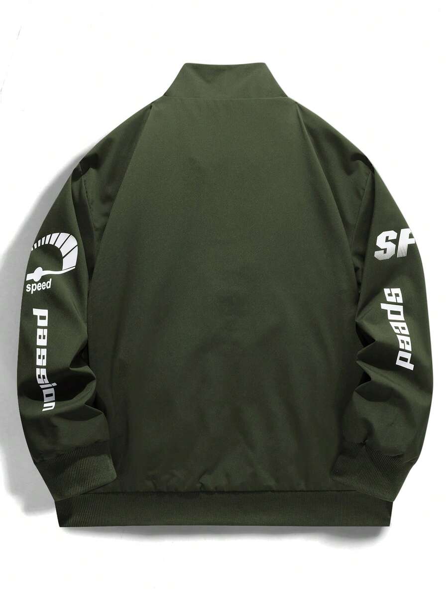 Manfinity EMRG Men's Color-Blocking Zipper Letter Printed Casual Long Sleeve Outdoor Windbreaker Jacket Coat