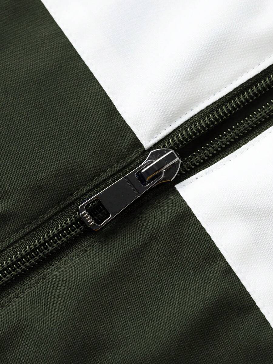 Manfinity EMRG Men's Color-Blocking Zipper Letter Printed Casual Long Sleeve Outdoor Windbreaker Jacket Coat