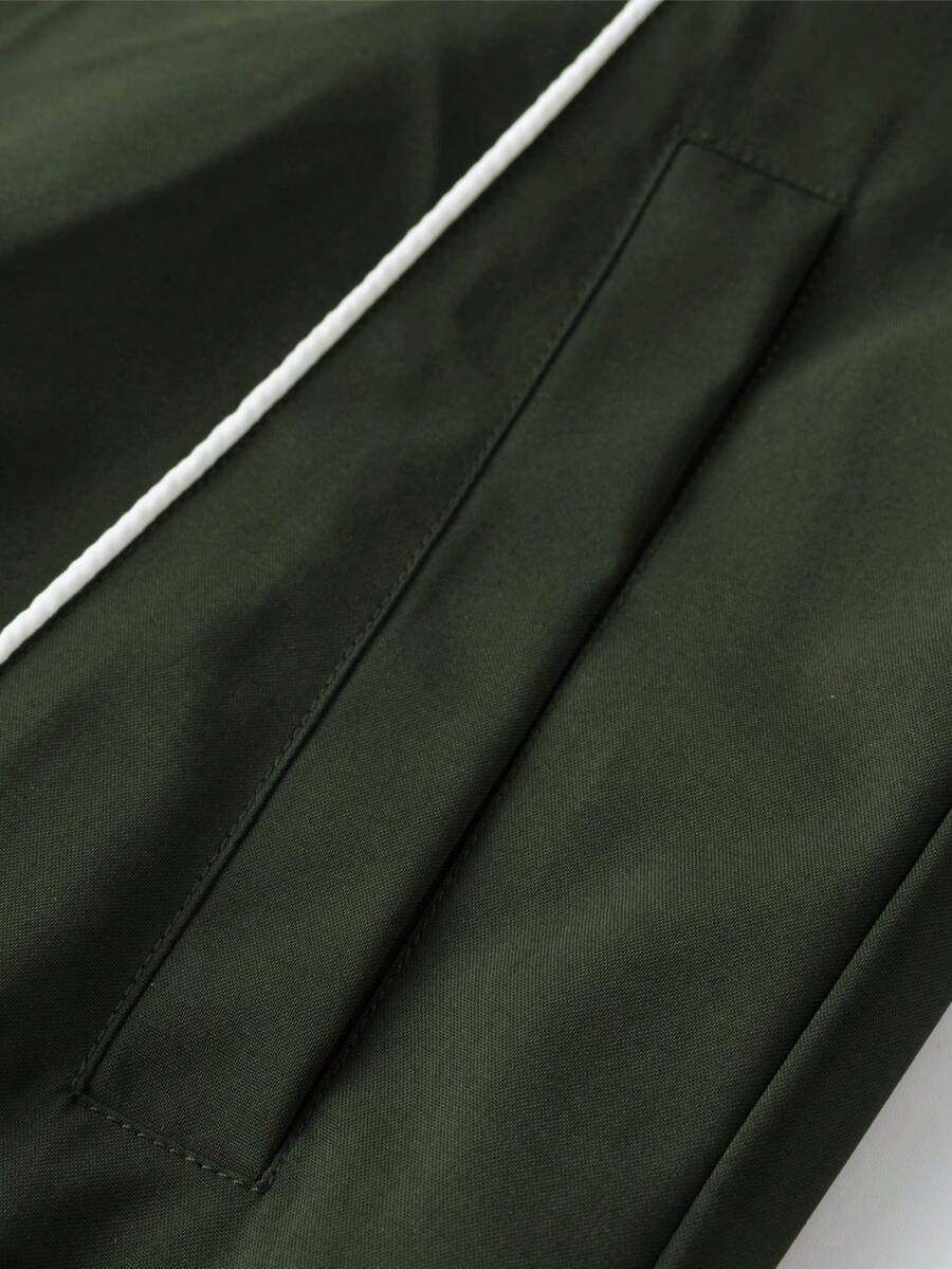 Manfinity EMRG Men's Color-Blocking Zipper Letter Printed Casual Long Sleeve Outdoor Windbreaker Jacket Coat