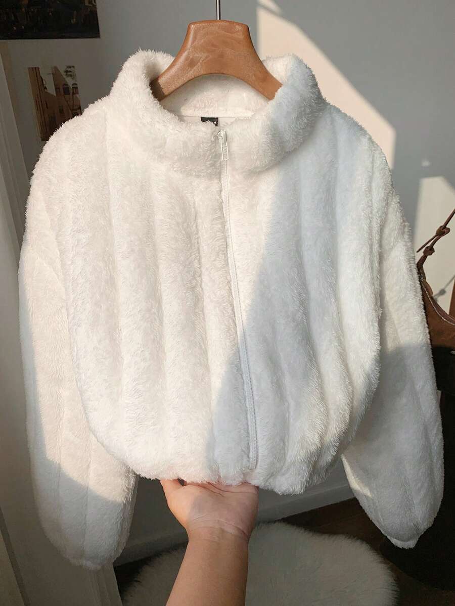 Comfortcana Women's Casual Light Gray Faux Wool Short Padded Coat In Fall/Winter