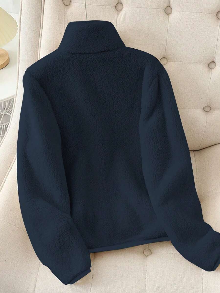 Women's Solid Color Thick Warm Double-Sided Fleece Zip-Up Jacket, Winter