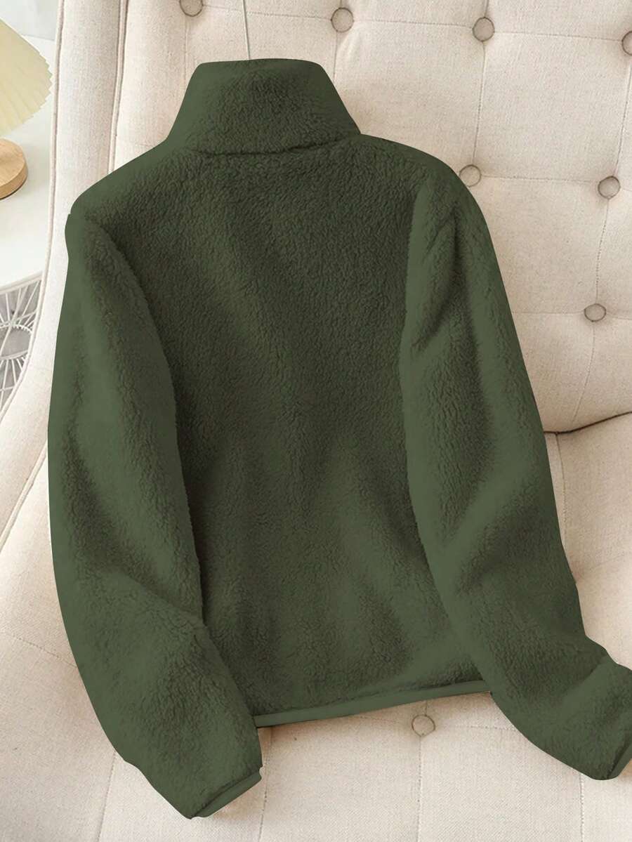 Women's Solid Color Thick Warm Double-Sided Fleece Zip-Up Jacket, Winter