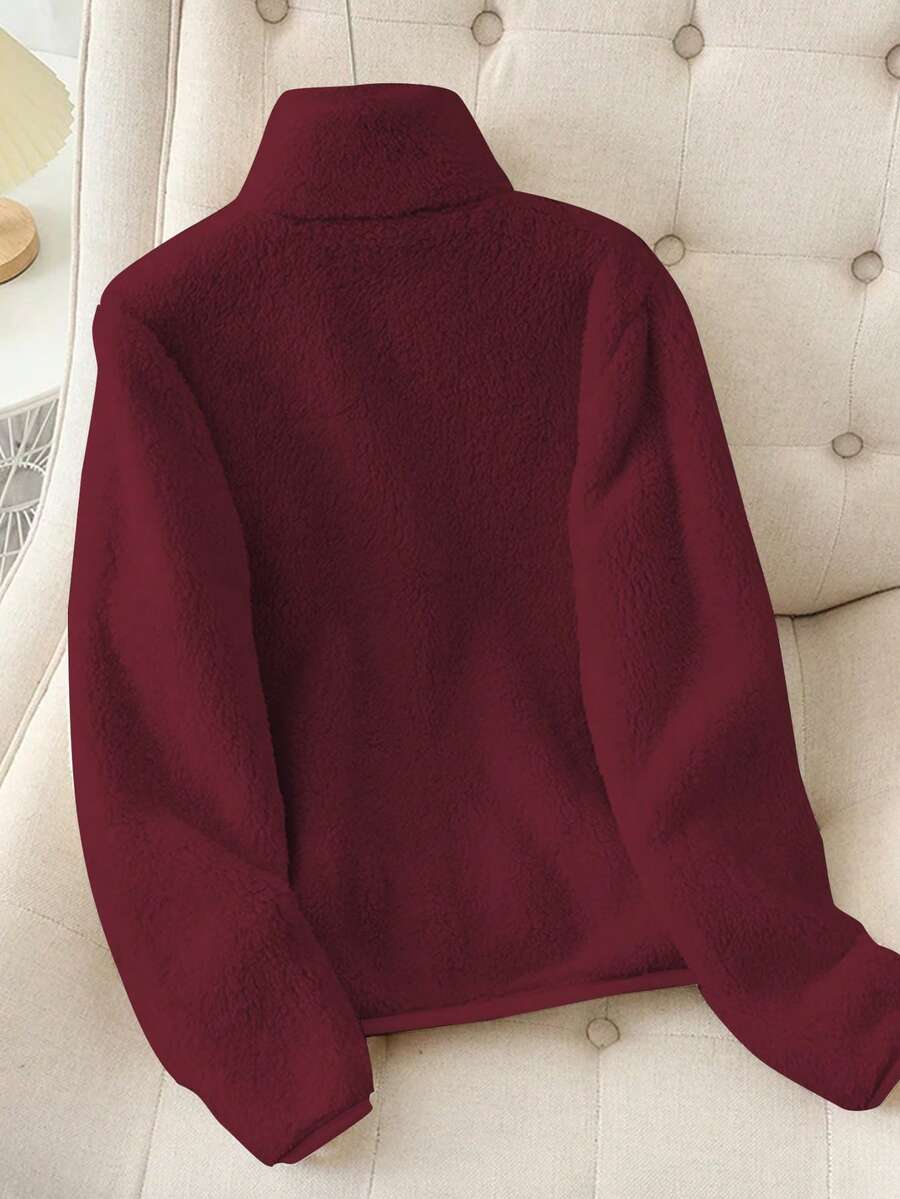 Women's Solid Color Thick Warm Double-Sided Fleece Zip-Up Jacket, Winter
