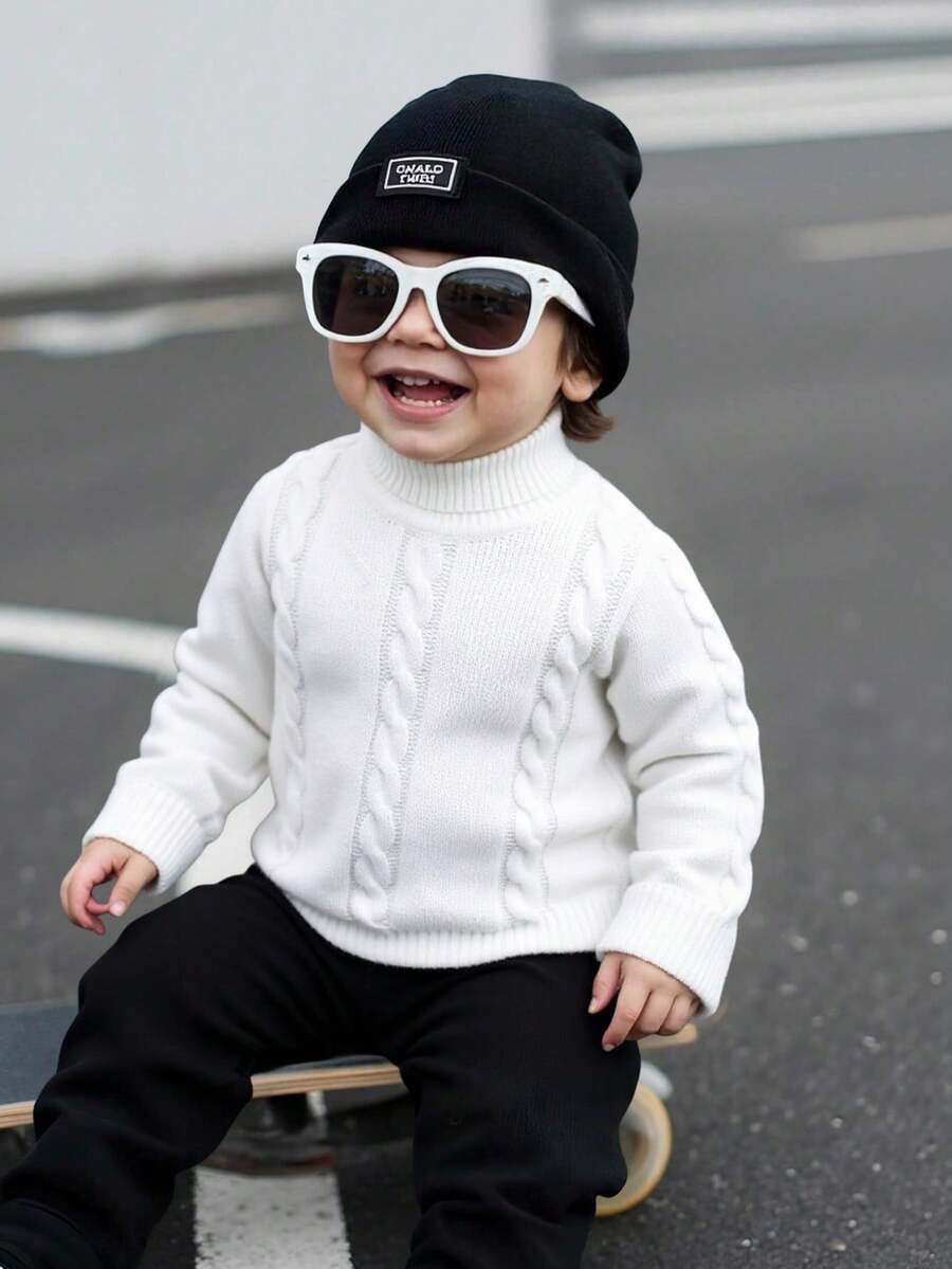 1pc Young Boys' Casual Comfortable Solid Color Versatile Loose Fit Turtleneck Sweater