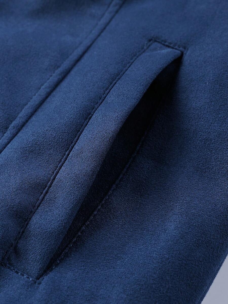 Manfinity Homme Men's Sherpa Fleece Jacket, Faux Suede Fur Collar, For Fall Winter