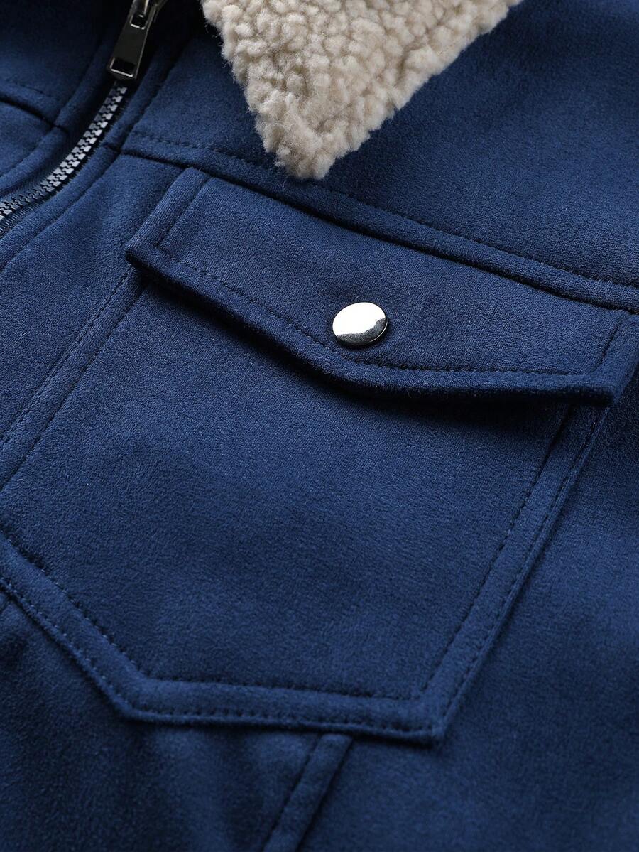Manfinity Homme Men's Sherpa Fleece Jacket, Faux Suede Fur Collar, For Fall Winter