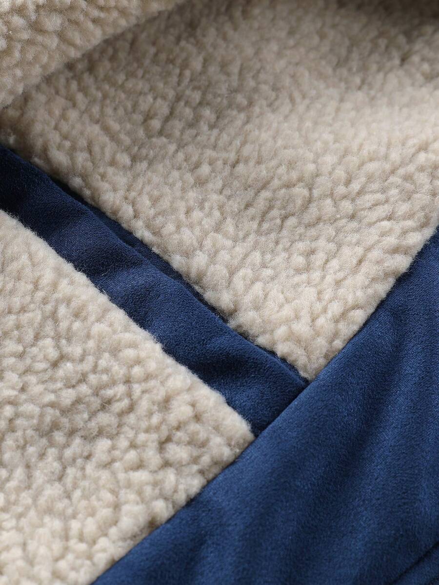 Manfinity Homme Men's Sherpa Fleece Jacket, Faux Suede Fur Collar, For Fall Winter