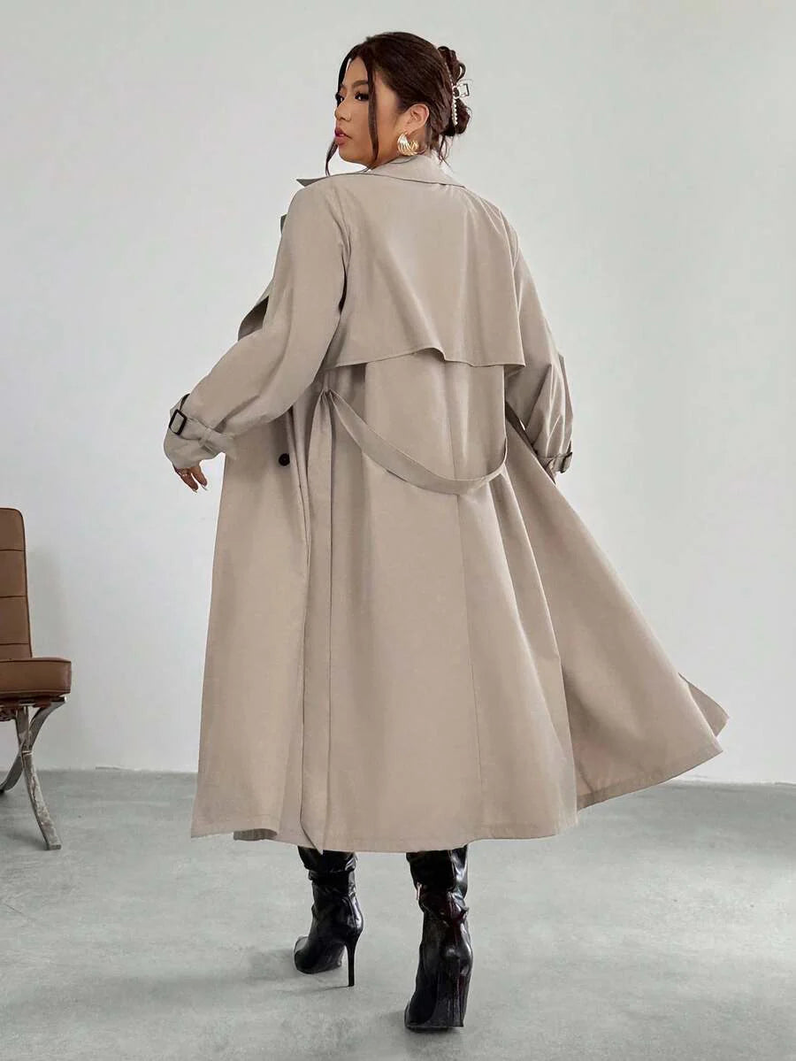 Firerie Elegant Gathered Waist A-Line Long Sleeve Windbreaker Jacket, Autumn/Winter Fall