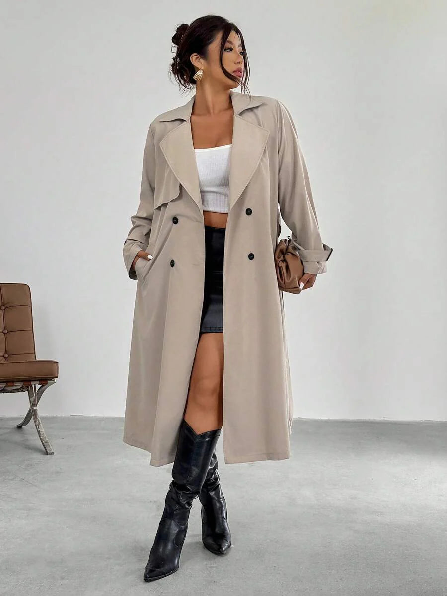 Firerie Elegant Gathered Waist A-Line Long Sleeve Windbreaker Jacket, Autumn/Winter Fall