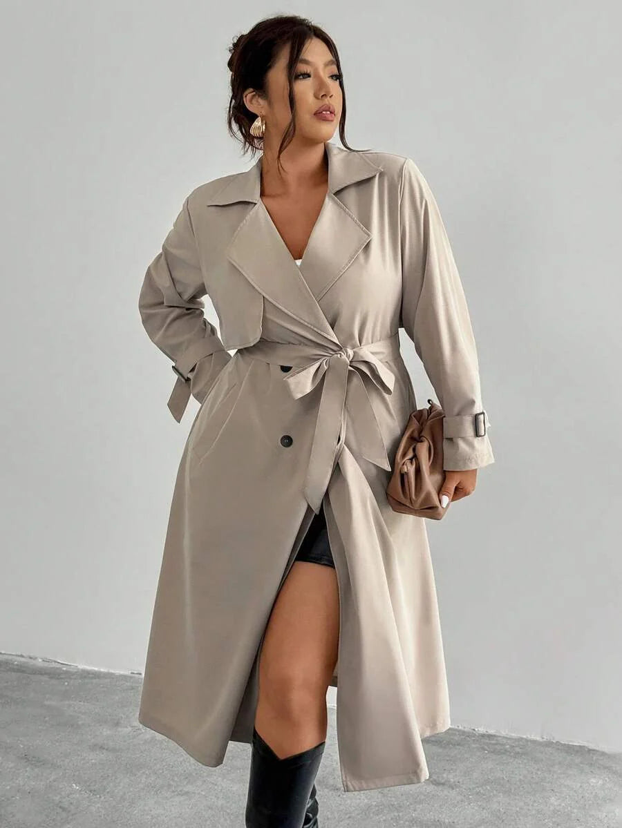Firerie Elegant Gathered Waist A-Line Long Sleeve Windbreaker Jacket, Autumn/Winter Fall