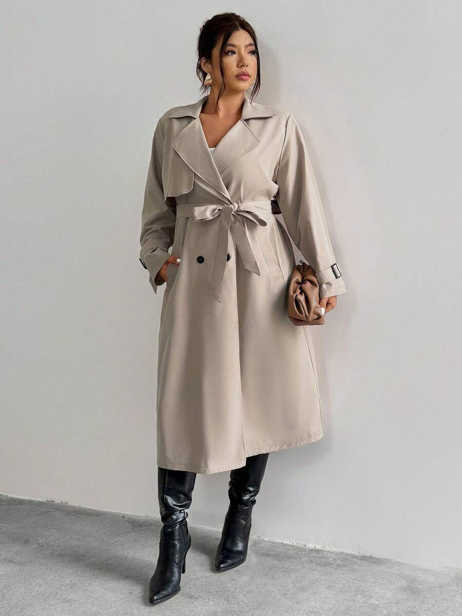Firerie Elegant Gathered Waist A-Line Long Sleeve Windbreaker Jacket, Autumn/Winter Fall