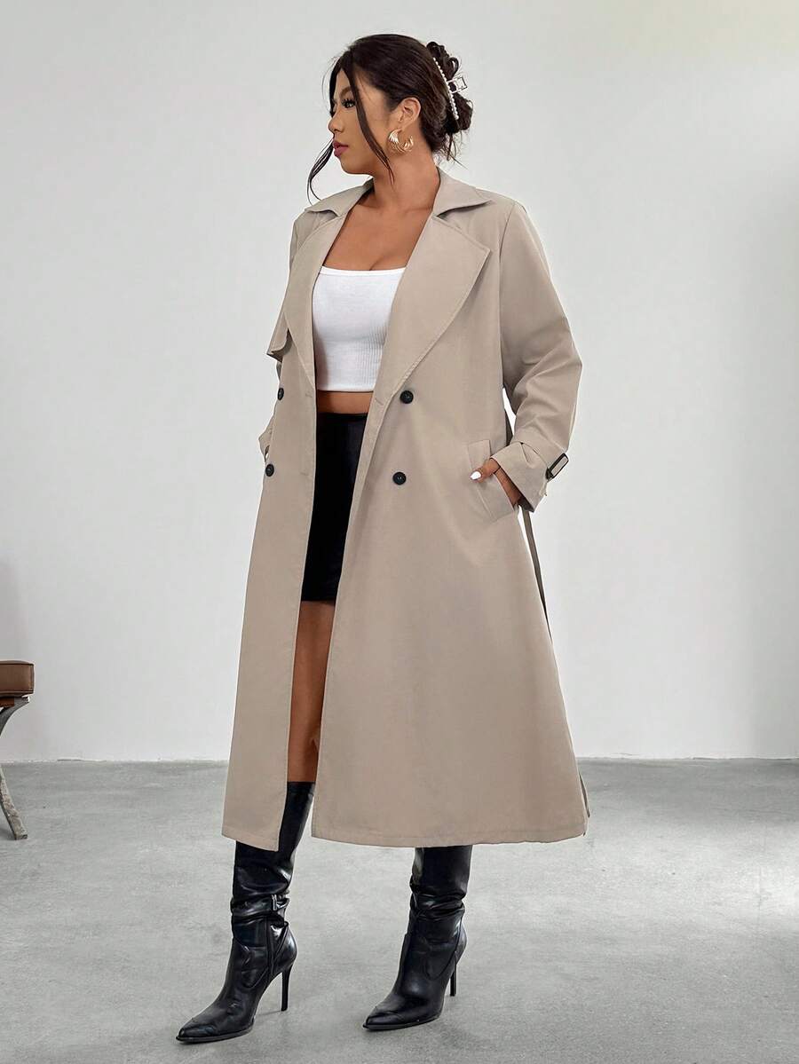 Firerie Elegant Gathered Waist A-Line Long Sleeve Windbreaker Jacket, Autumn/Winter Fall