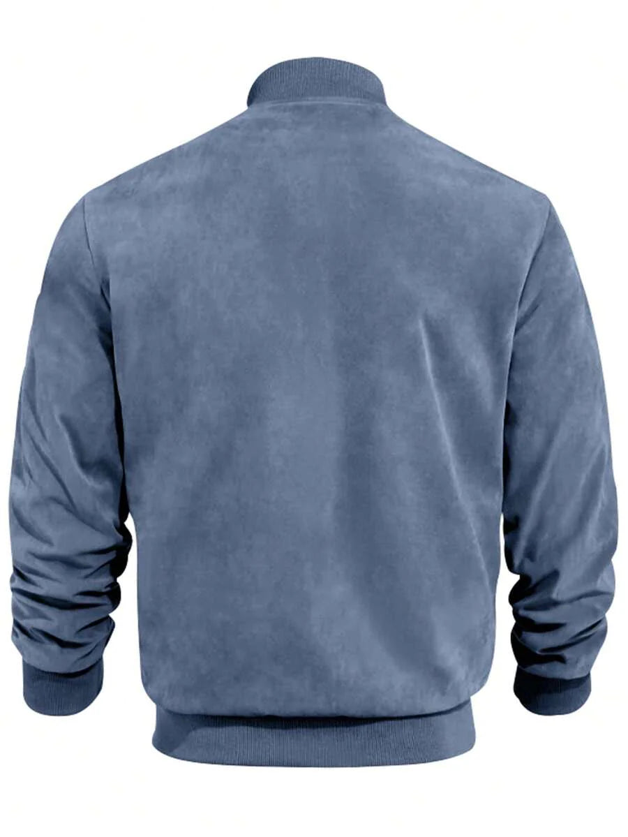 Men's Spring/Autumn Suede Fleece Lightweight Jacket, Comfortable Soft Casual Outerwear, Retro Stand Collar Zipper Baseball Jacket, Loose Minimalist Versatile Short Top [Runs Large, Suggest Ordering One Size Down]
