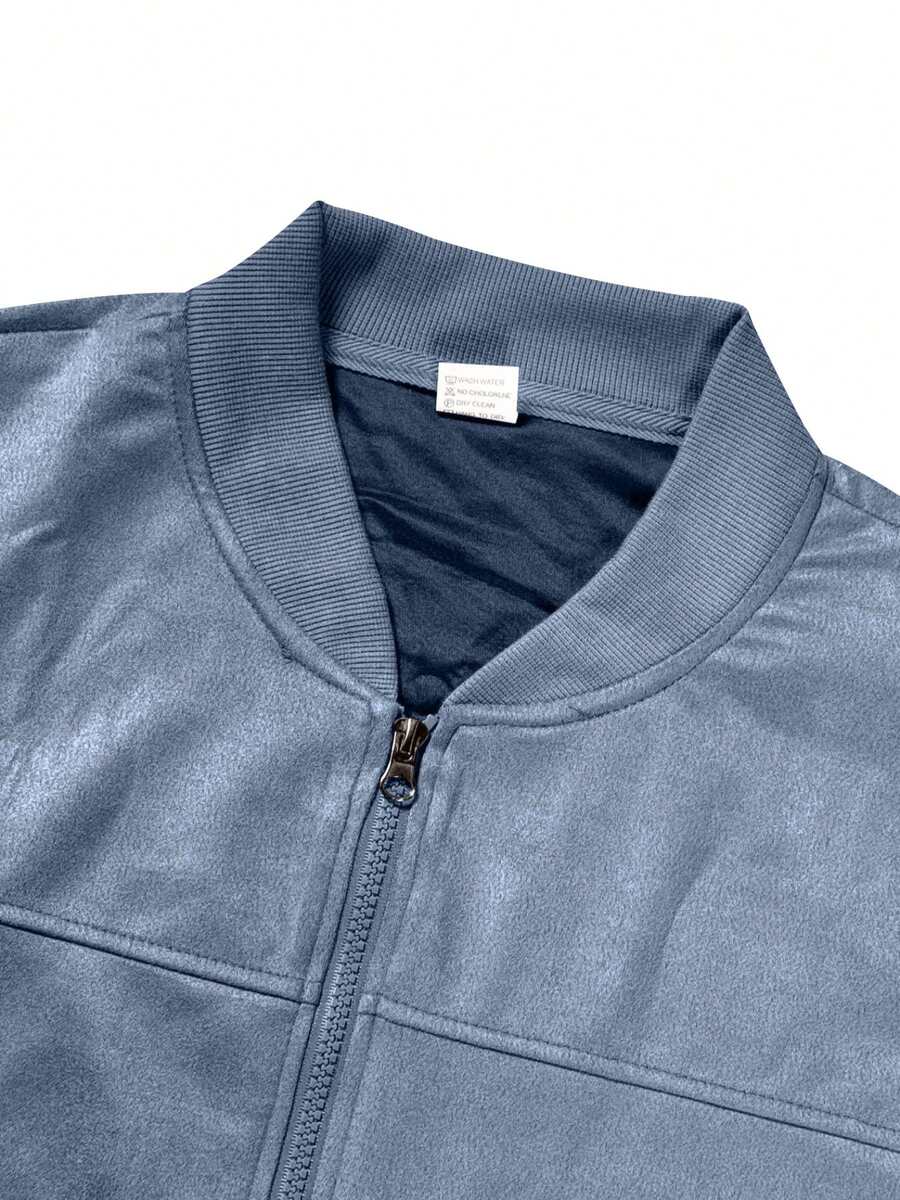 Men's Spring/Autumn Suede Fleece Lightweight Jacket, Comfortable Soft Casual Outerwear, Retro Stand Collar Zipper Baseball Jacket, Loose Minimalist Versatile Short Top [Runs Large, Suggest Ordering One Size Down]