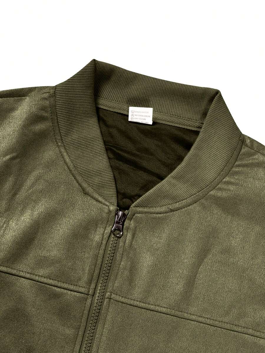 Men's Spring/Autumn Suede Fleece Lightweight Jacket, Comfortable Soft Casual Outerwear, Retro Stand Collar Zipper Baseball Jacket, Loose Minimalist Versatile Short Top [Runs Large, Suggest Ordering One Size Down]