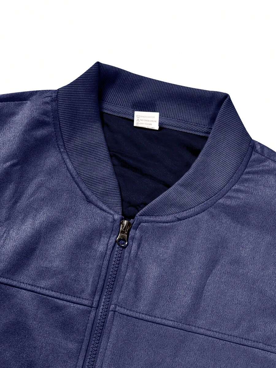 Men's Spring/Autumn Suede Fleece Lightweight Jacket, Comfortable Soft Casual Outerwear, Retro Stand Collar Zipper Baseball Jacket, Loose Minimalist Versatile Short Top [Runs Large, Suggest Ordering One Size Down]