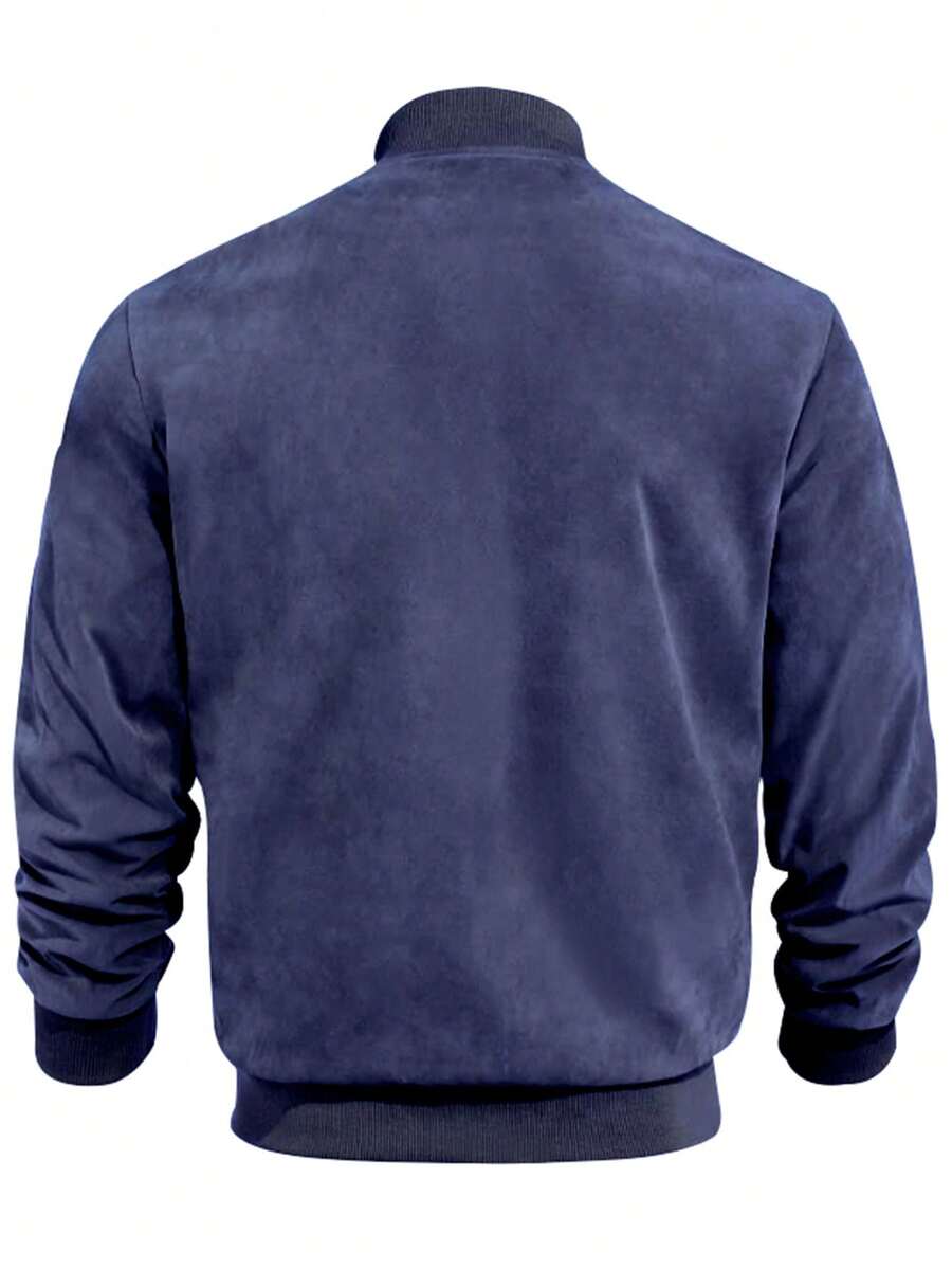Men's Spring/Autumn Suede Fleece Lightweight Jacket, Comfortable Soft Casual Outerwear, Retro Stand Collar Zip-Up Baseball Jacket, Loose Minimalist Versatile Short Top [Runs Large, Suggest Ordering One Size Down]