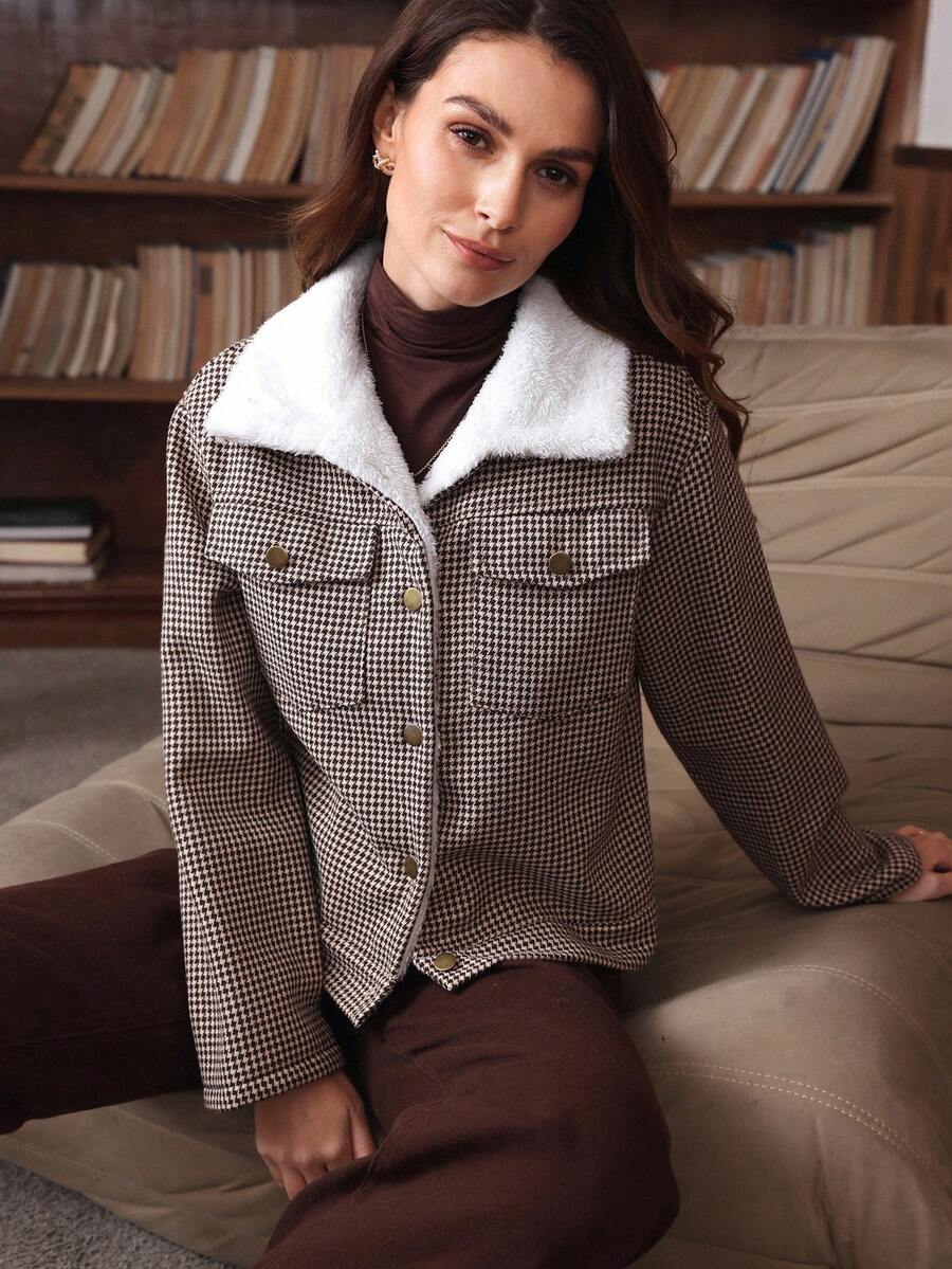 Louniche 1pc Solid Color Thermal Lined Front Zip Pocket Casual Long Sleeve Jacket Fall Winter Cloth For Women