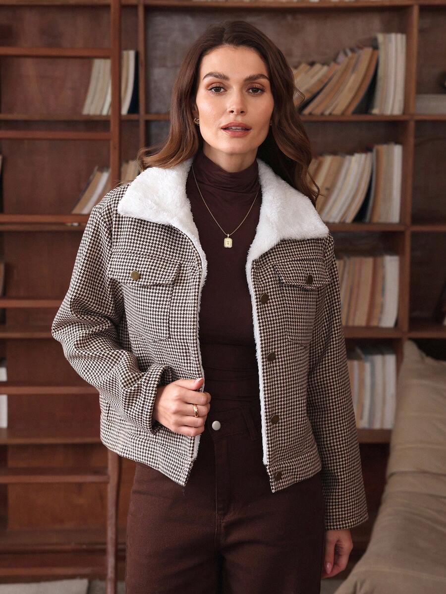 Louniche 1pc Solid Color Thermal Lined Front Zip Pocket Casual Long Sleeve Jacket Fall Winter Cloth For Women