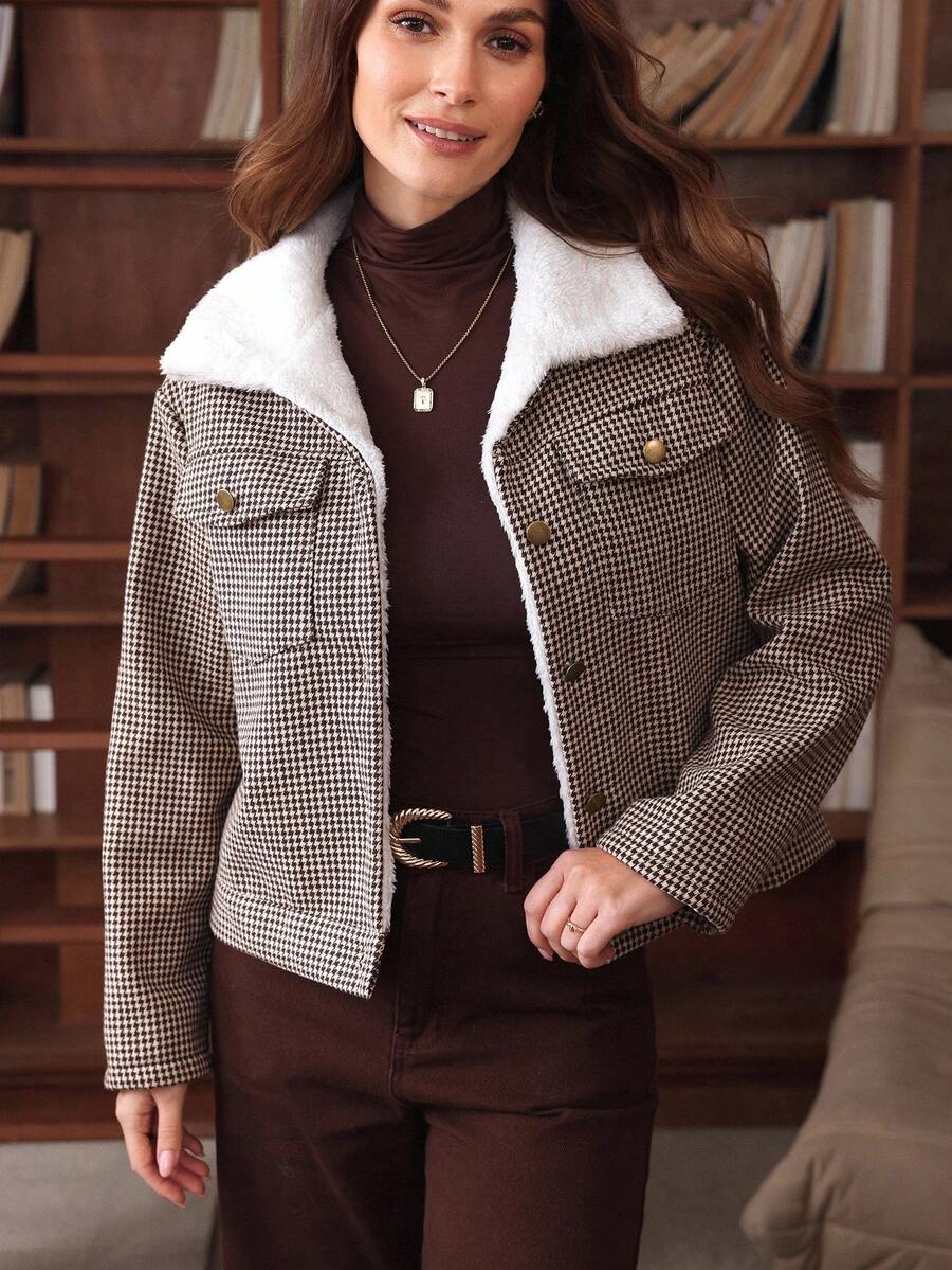 Louniche 1pc Solid Color Thermal Lined Front Zip Pocket Casual Long Sleeve Jacket Fall Winter Cloth For Women