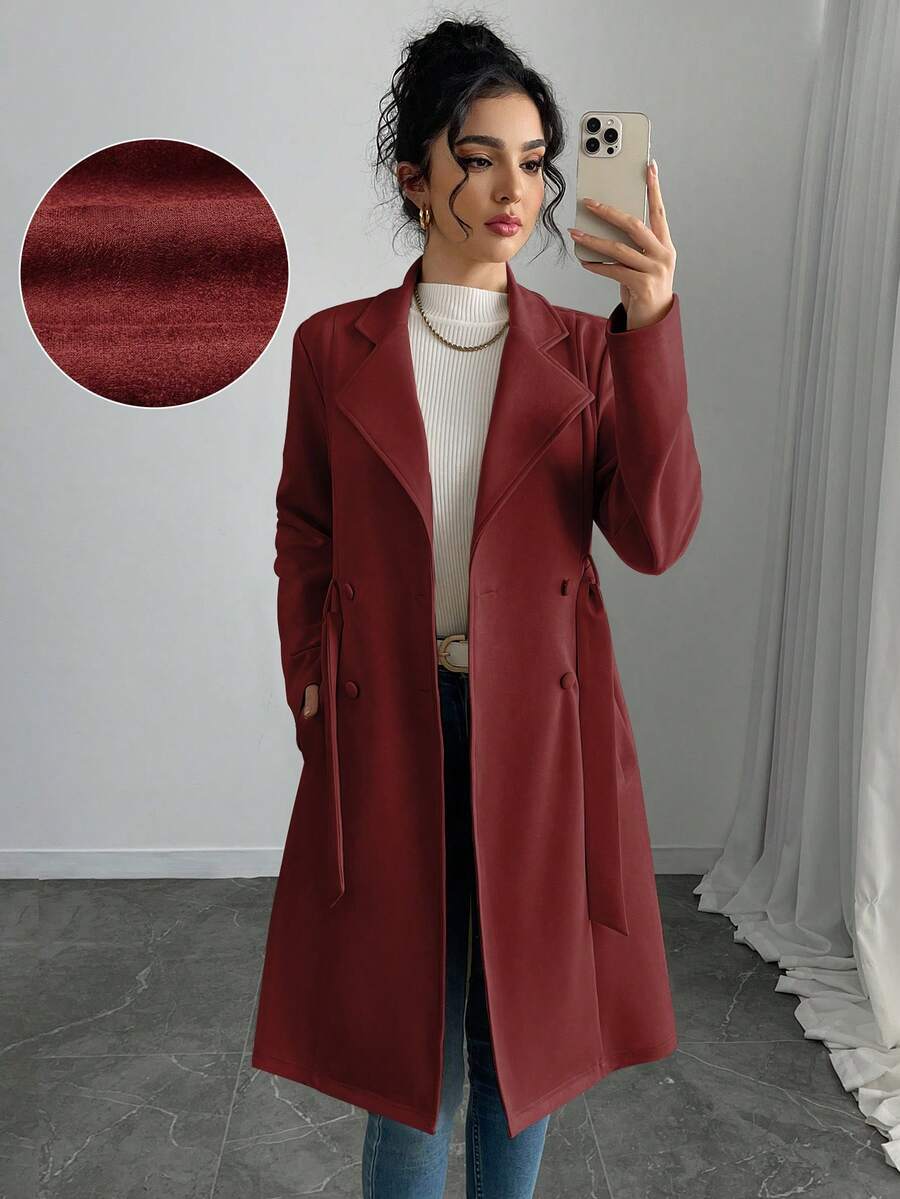 RosyDaze Women's Solid Color Faux Suede Double-Breasted Side Pocket Regular Jacket Fall Winter Cloth For Women