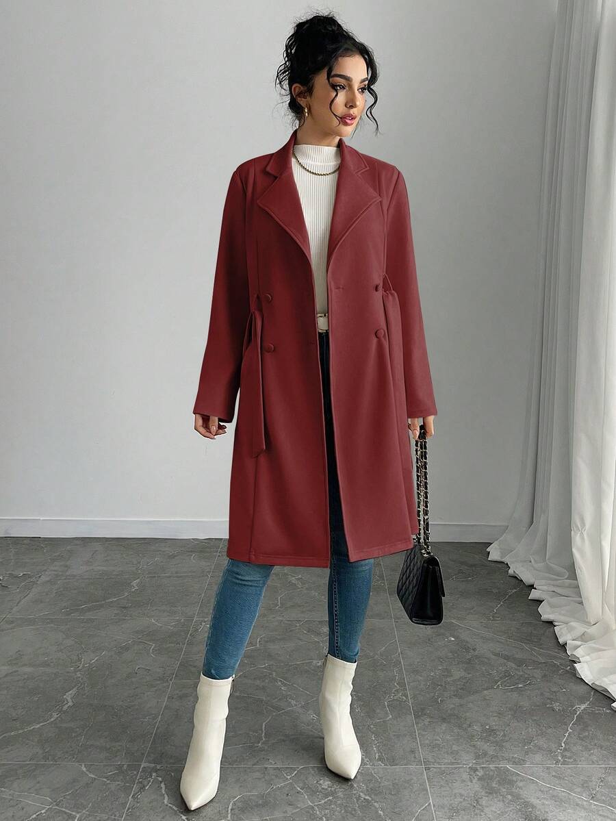 RosyDaze Women's Solid Color Faux Suede Double-Breasted Side Pocket Regular Jacket Fall Winter Cloth For Women