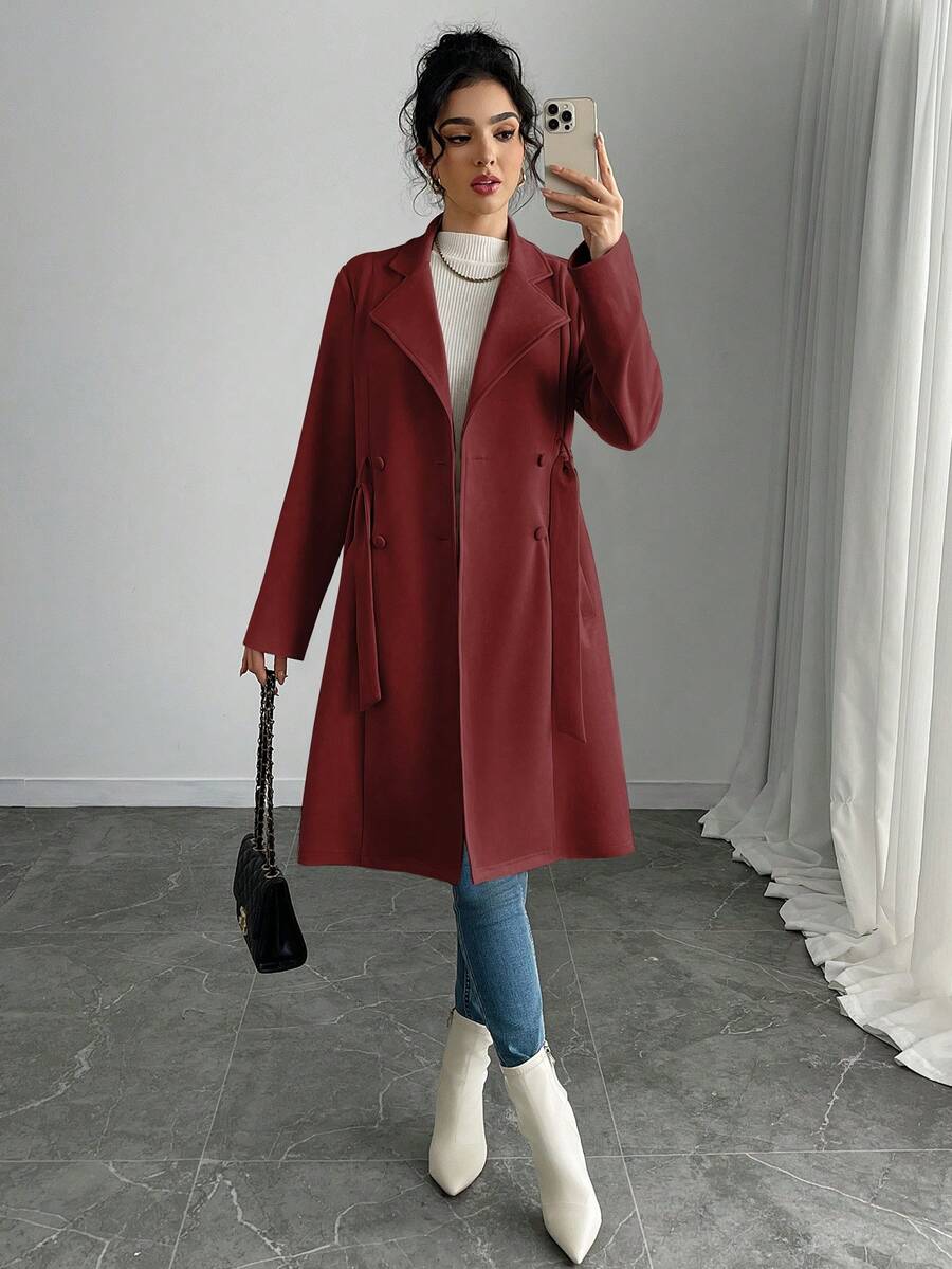 RosyDaze Women's Solid Color Faux Suede Double-Breasted Side Pocket Regular Jacket Fall Winter Cloth For Women