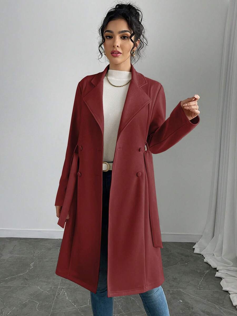 RosyDaze Women's Solid Color Faux Suede Double-Breasted Side Pocket Regular Jacket Fall Winter Cloth For Women