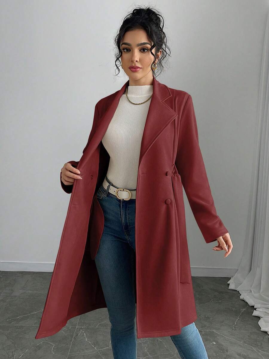 RosyDaze Women's Solid Color Faux Suede Double-Breasted Side Pocket Regular Jacket Fall Winter Cloth For Women
