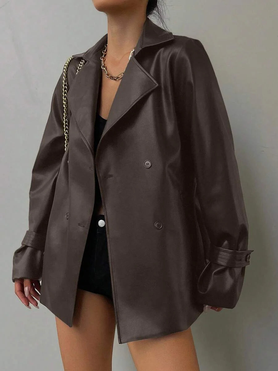 DAZY Women's Casual Belted Blazer Jacket With Lapel, Regular Fit, Autumn