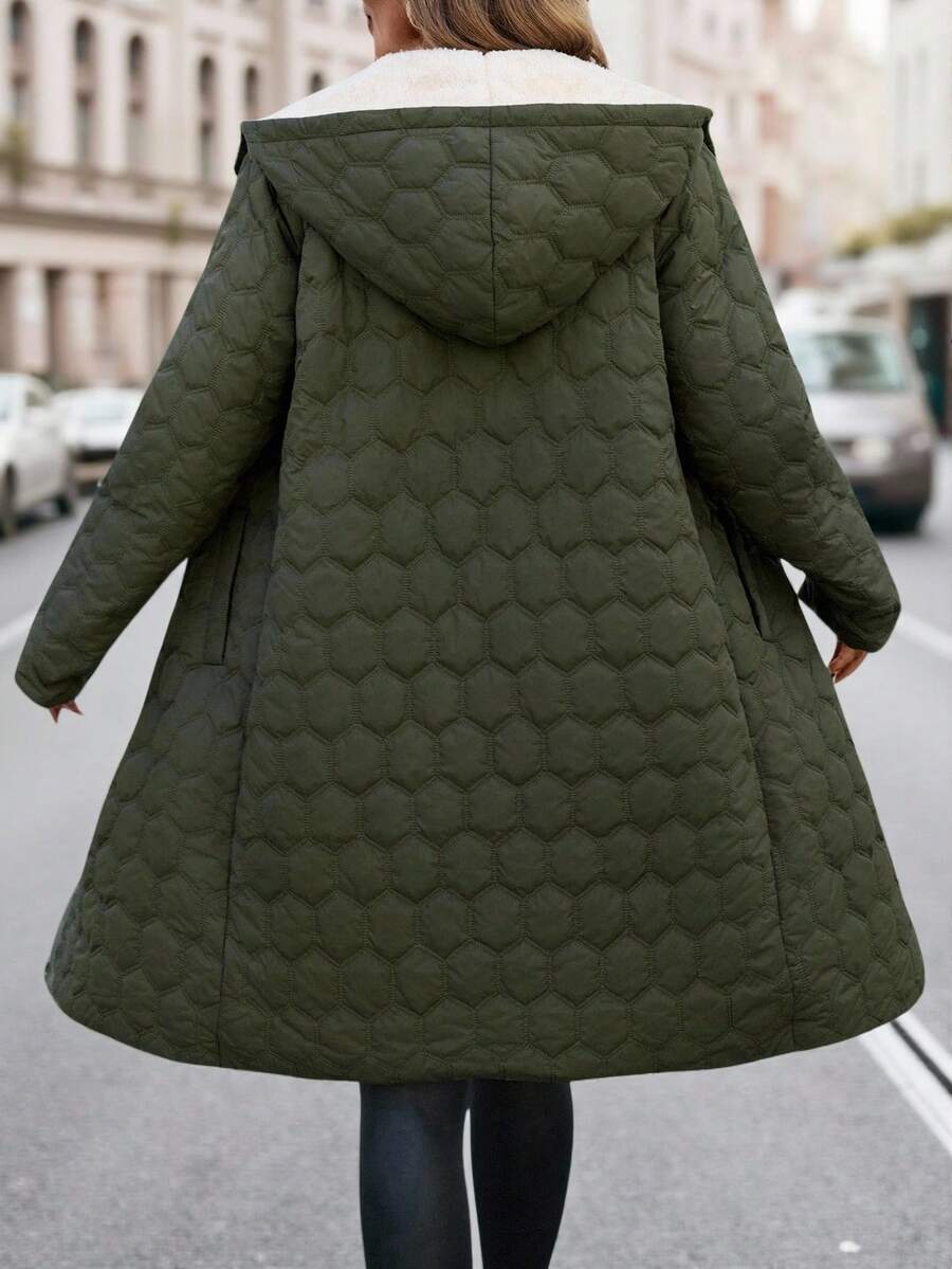 SHEIN Clasi Women Zip Up Hooded Teddy Lined Quilted Coat In Fall/Winter