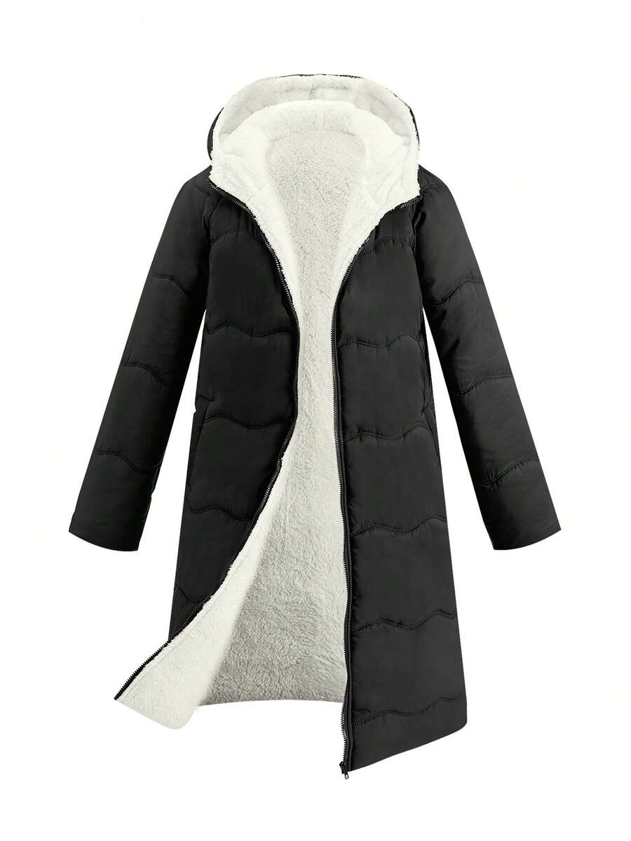 SHEIN Clasi Women Zip Up Hooded Teddy Lined Quilted Coat In Fall/Winter
