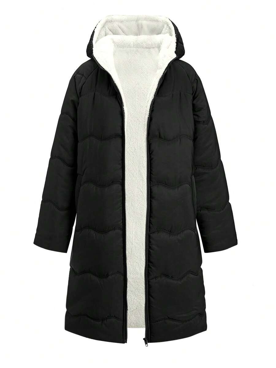 SHEIN Clasi Women Zip Up Hooded Teddy Lined Quilted Coat In Fall/Winter