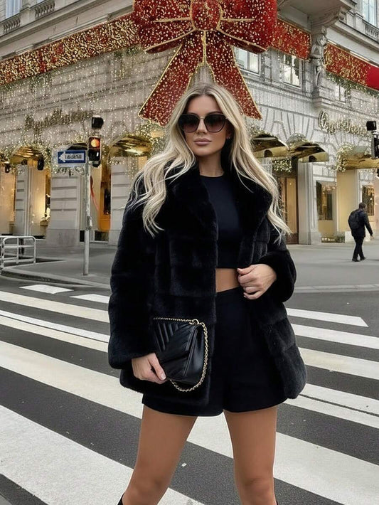 2025 Winter New Women Faux Elegant Fur Jacket Coat, Casual Vintage Loose Long Sleeve Lapel Ladies Fake Fur Outerwear