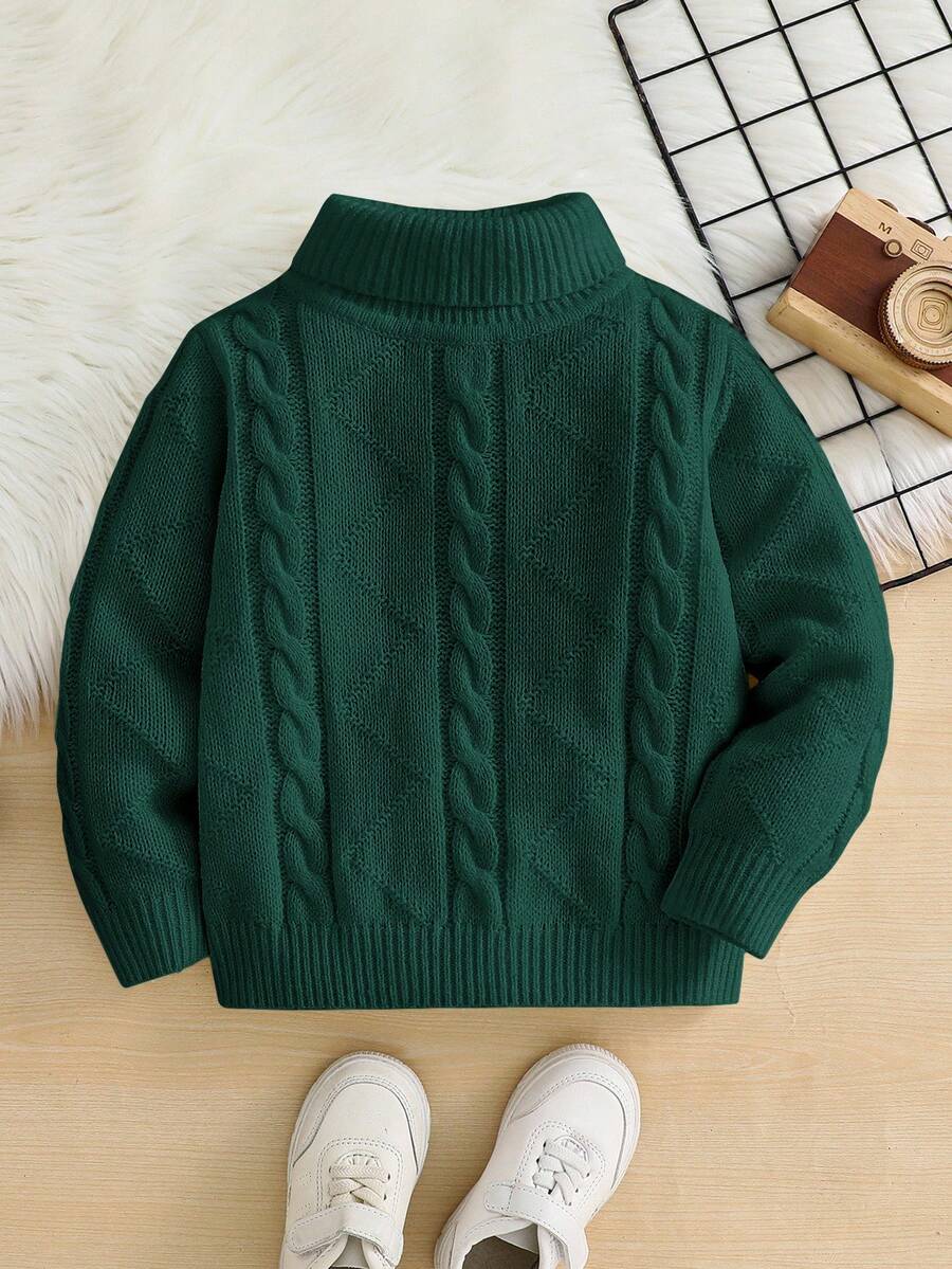 1pc Young Boys' Casual Comfortable Solid Color Versatile Loose Fit Turtleneck Sweater