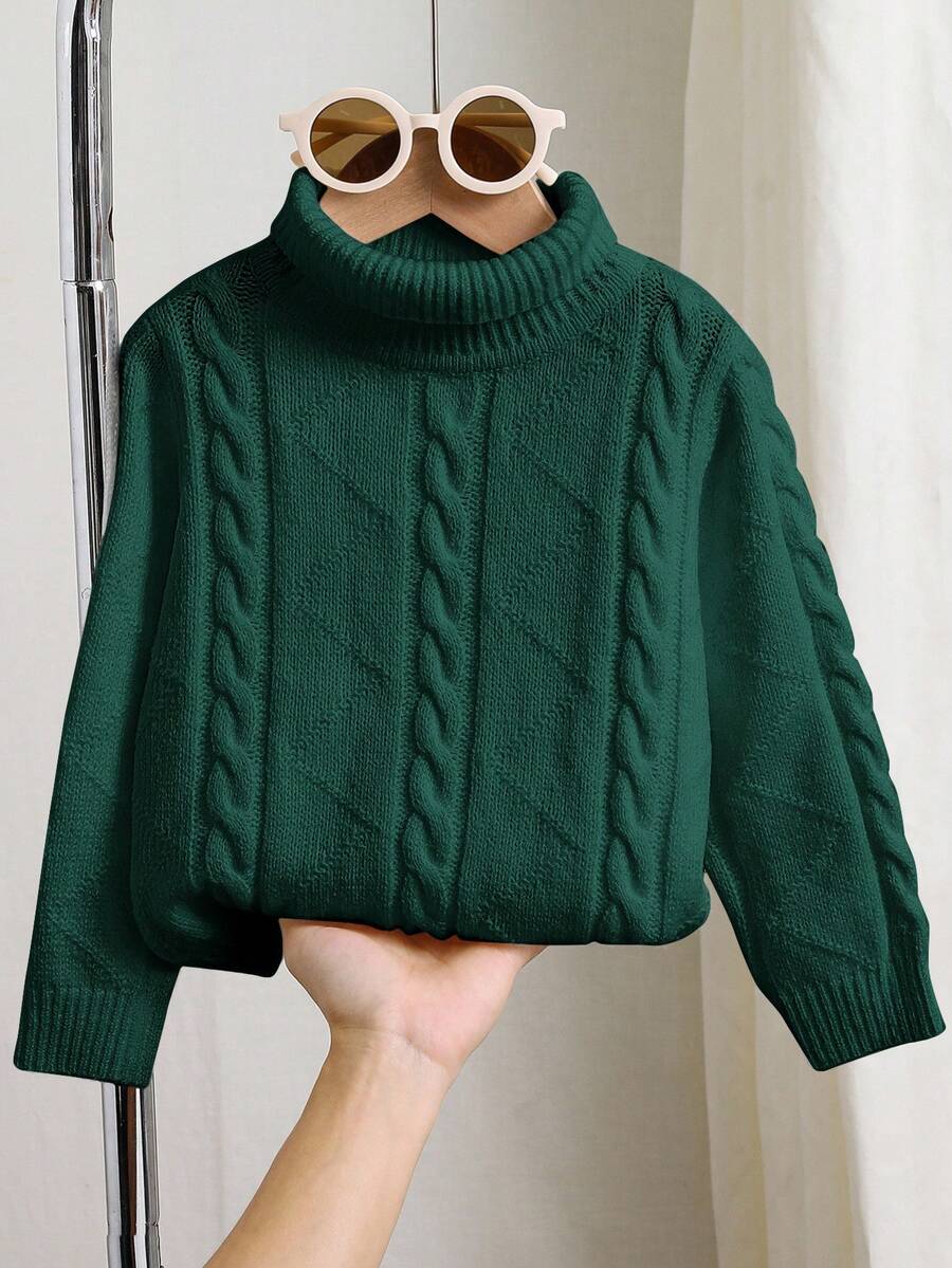 1pc Young Boys' Casual Comfortable Solid Color Versatile Loose Fit Turtleneck Sweater