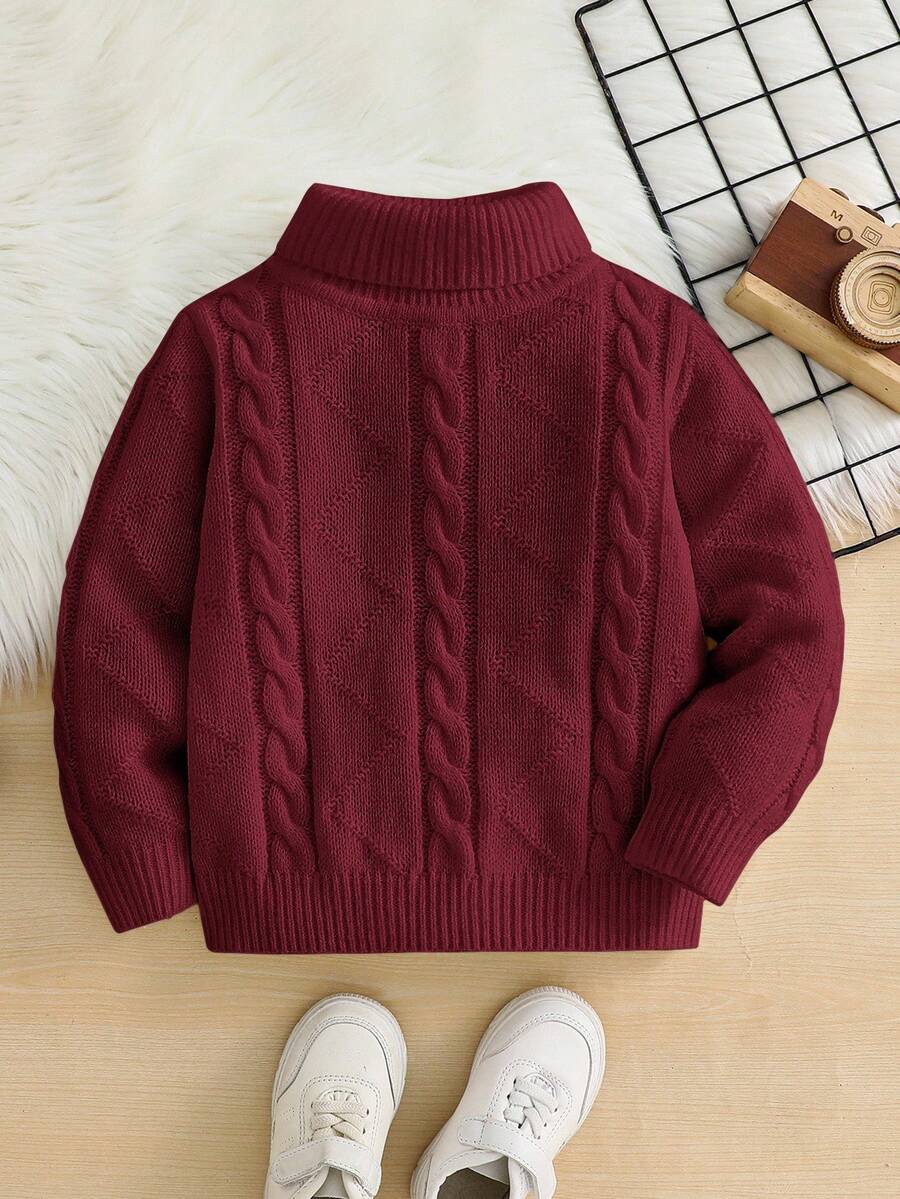 1pc Young Boys' Casual Comfortable Solid Color Versatile Loose Fit Turtleneck Sweater