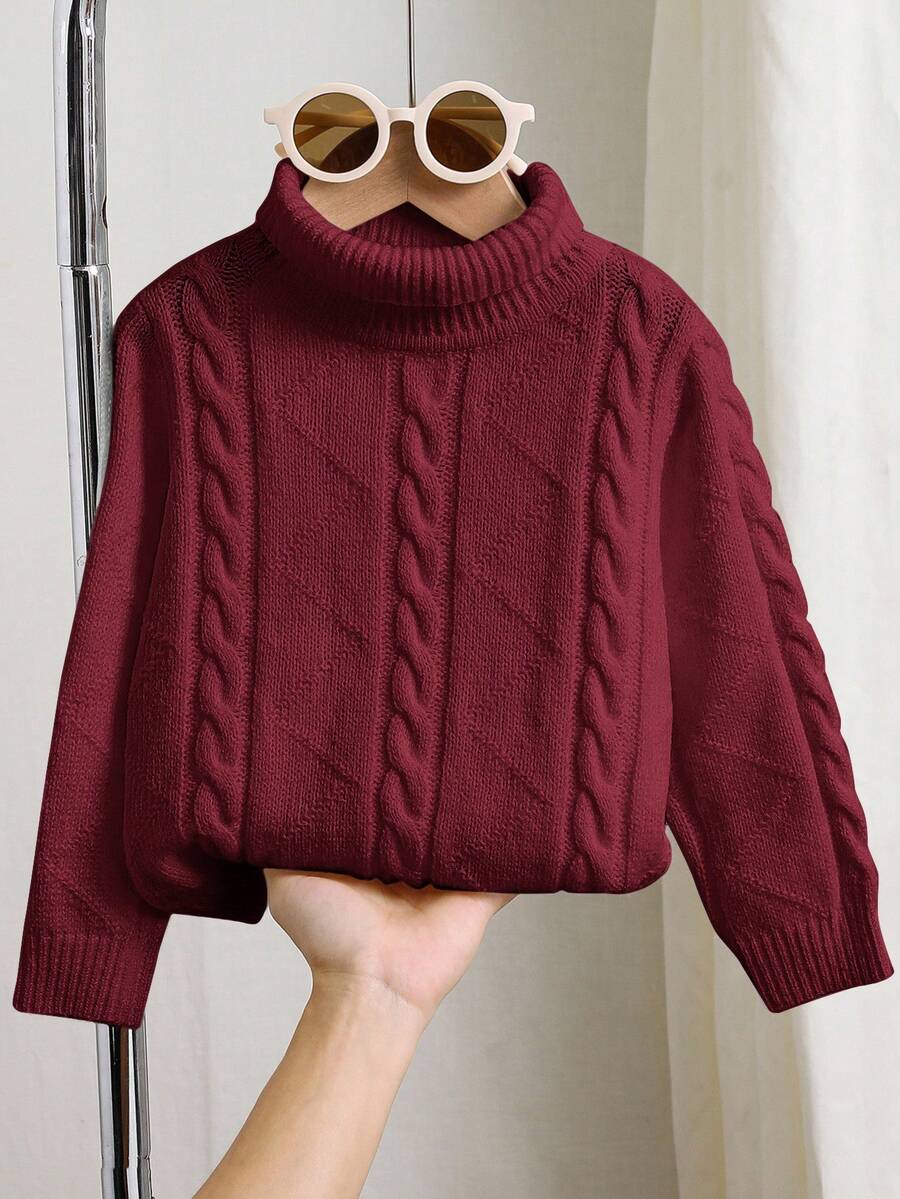 1pc Young Boys' Casual Comfortable Solid Color Versatile Loose Fit Turtleneck Sweater