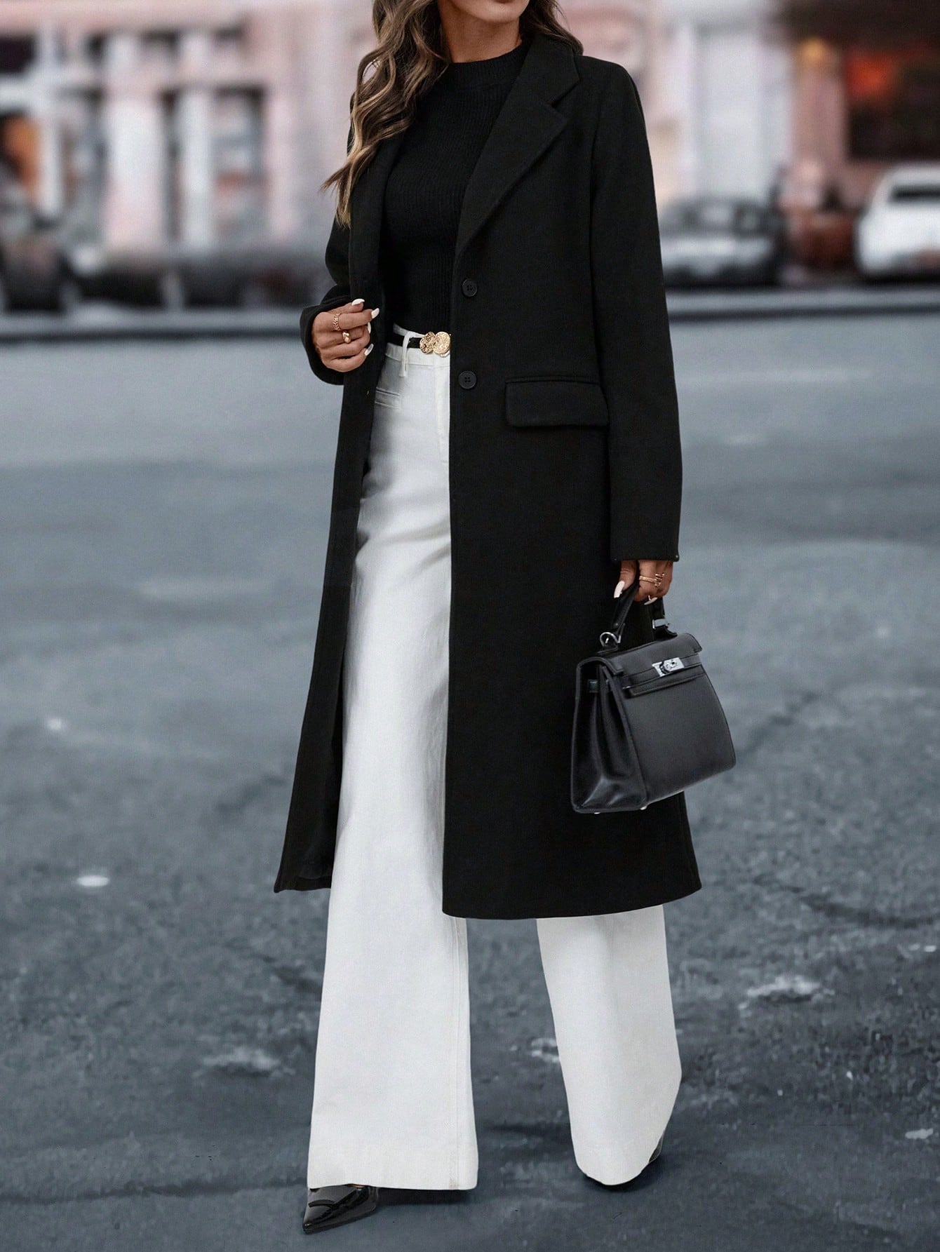 Women's Casual Button Pocket Straight Long Sleeve Long Coat Jacket, Suitable For Commuting And Leisure, Autumn/Winter