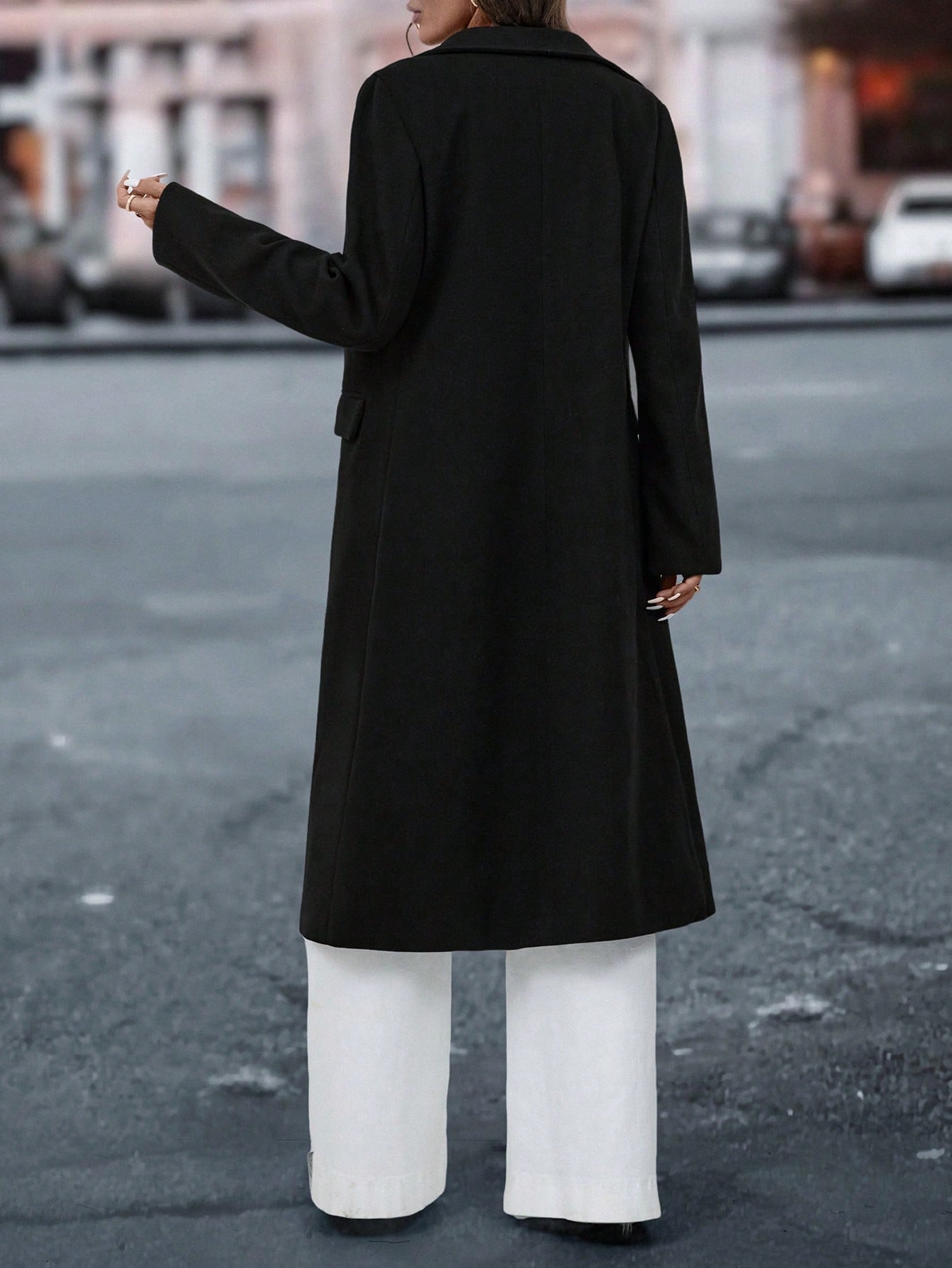 Women's Casual Button Pocket Straight Long Sleeve Long Coat Jacket, Suitable For Commuting And Leisure, Autumn/Winter