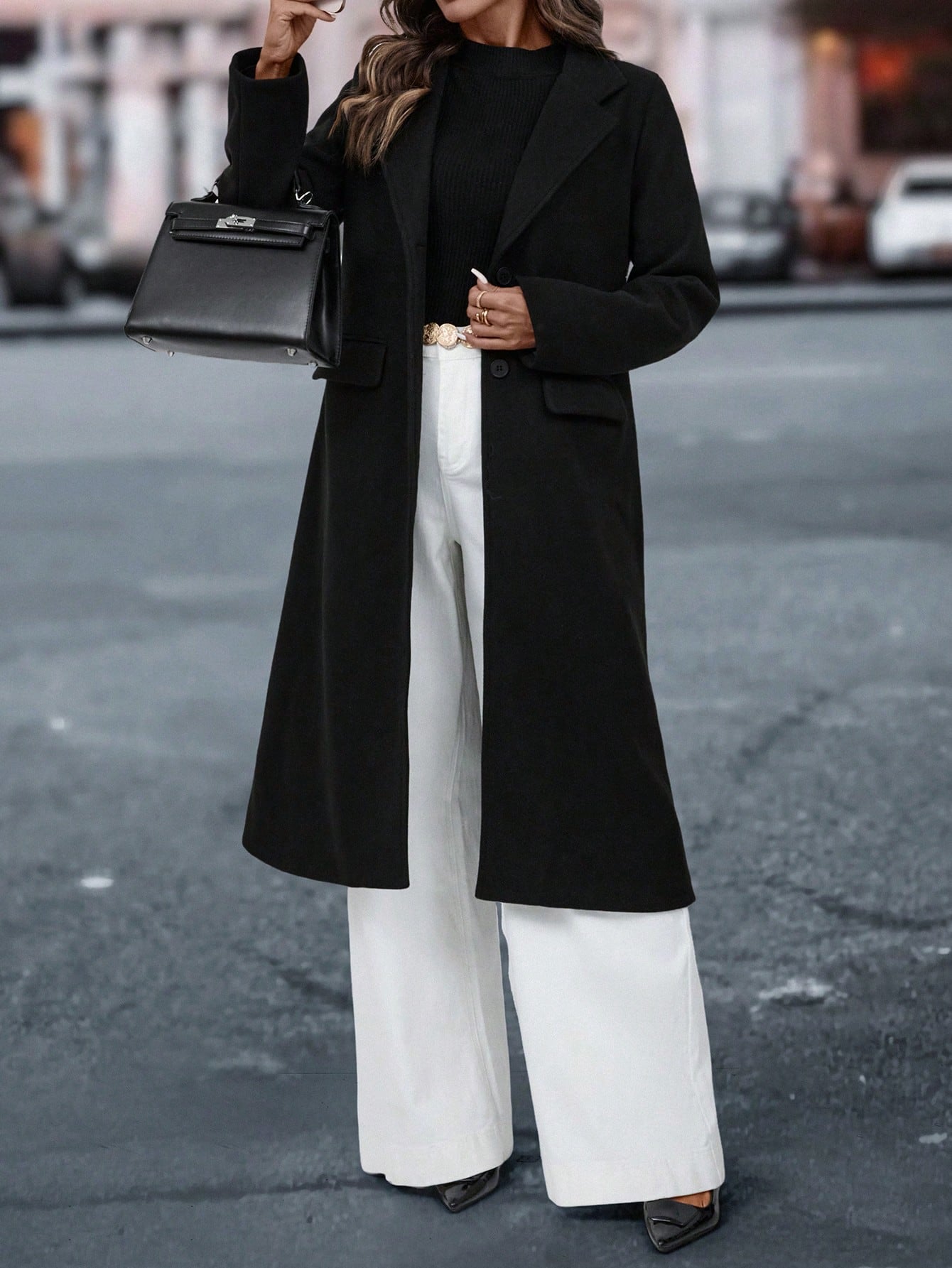 Women's Casual Button Pocket Straight Long Sleeve Long Coat Jacket, Suitable For Commuting And Leisure, Autumn/Winter