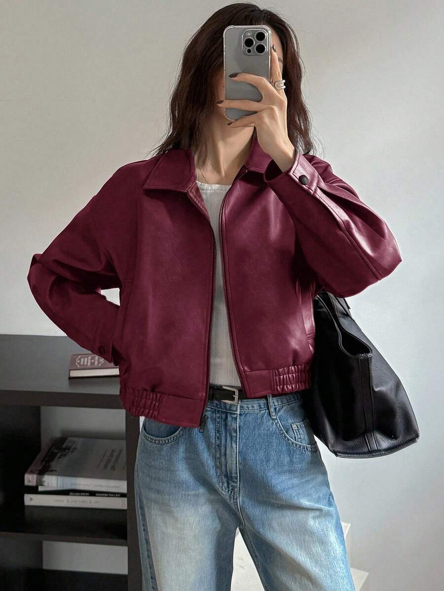 DAZY Spring New Distressed Leather Jacket, Short Style Lady Casual Outerwear, Fall Clothes