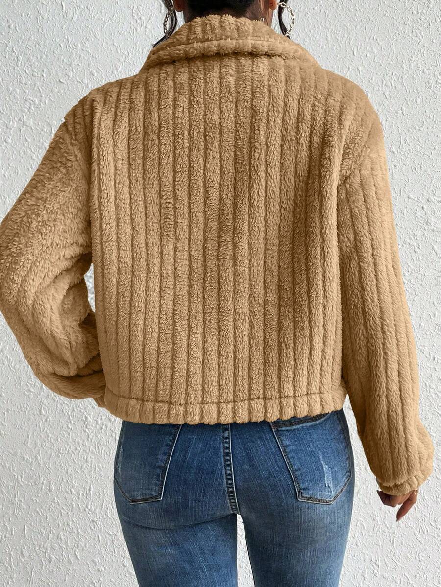 EMERY ROSE Flap Detail Fluffy Jacket Fall Winter Cloth For Women