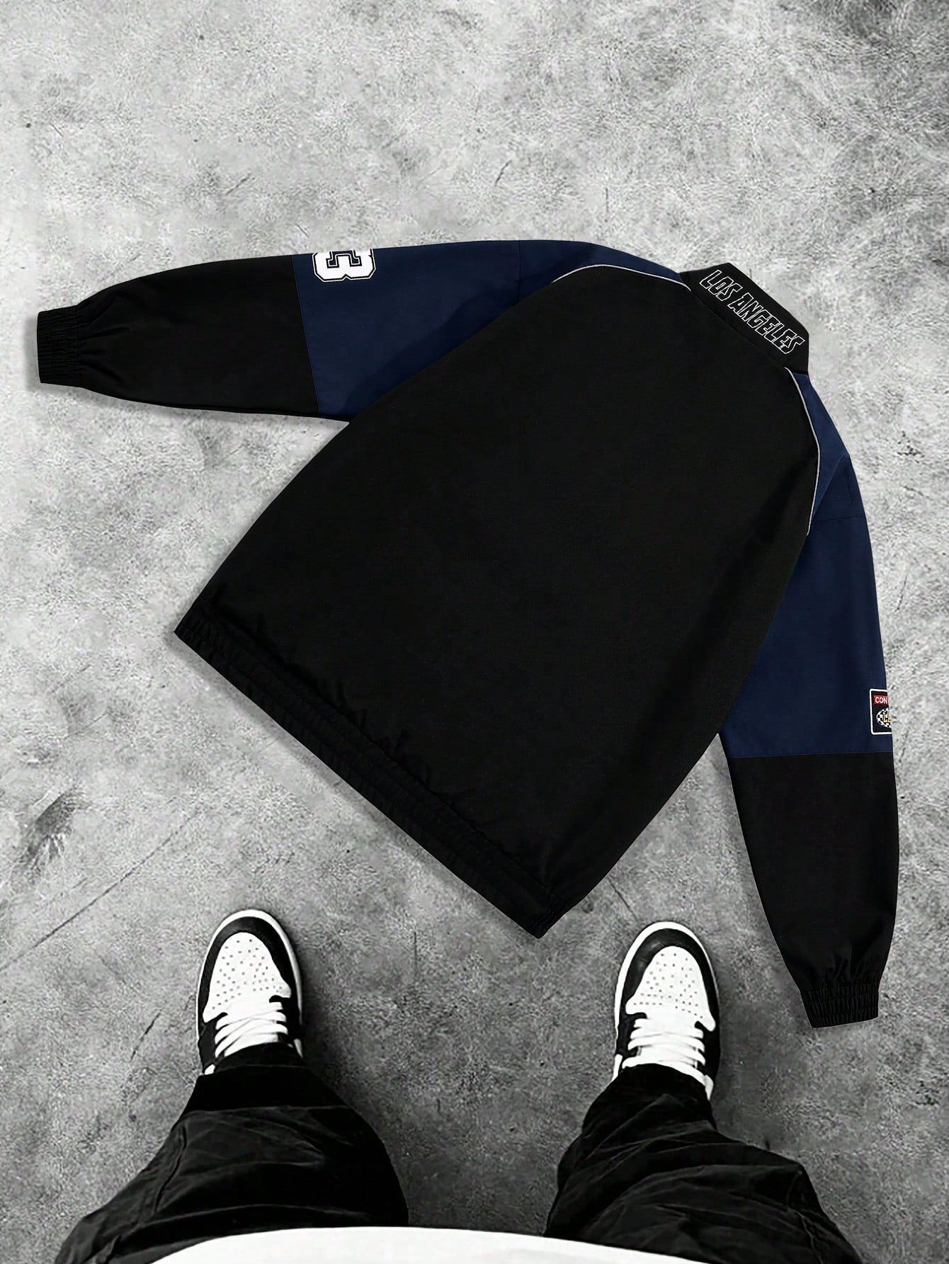 Boyfriend Style Men's Casual Colorblocked Letter Embroidered Windproof Outdoor Cycling Racing Motorcycle Stand Collar Sports Jacket Fall Boyfriend Style Men Clothes,Spring & Fall Going Out Street Wear Racing Jacket Black Biker Jacket