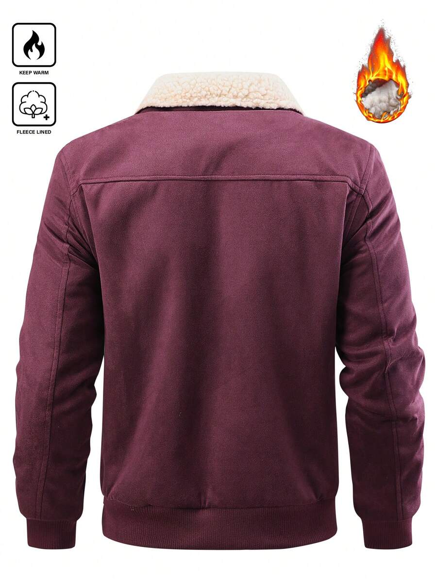 Manfinity Homme Men's Sherpa Fleece Jacket, Faux Suede Fur Collar, For Fall Winter