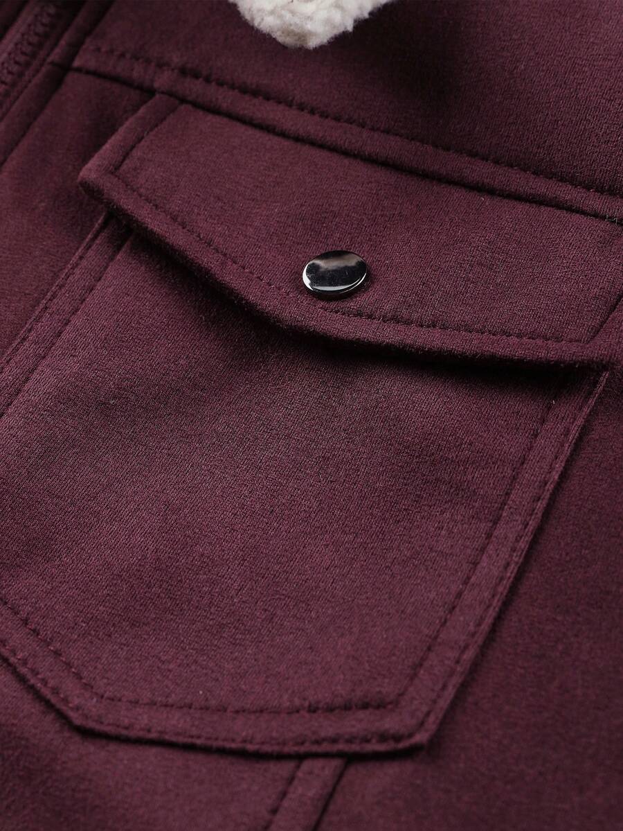 Manfinity Homme Men's Sherpa Fleece Jacket, Faux Suede Fur Collar, For Fall Winter